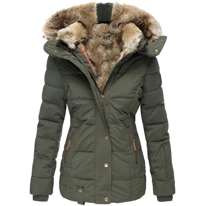 Women's Winter Jacket with Collar and Faux Fur Trim-Vyana Collective