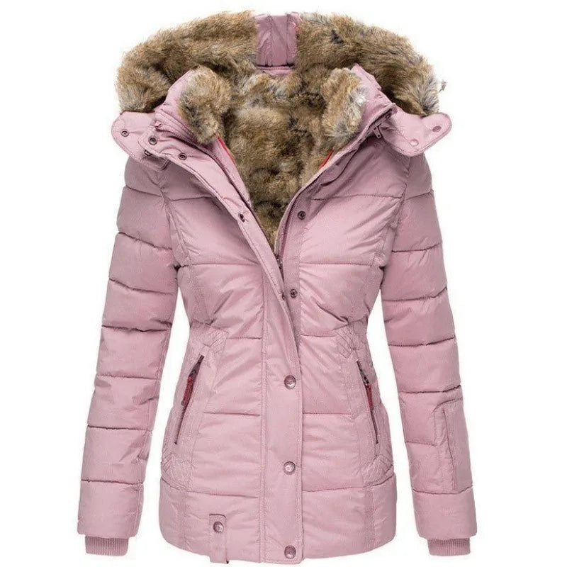 Women's Winter Jacket with Collar and Faux Fur Trim-Vyana Collective