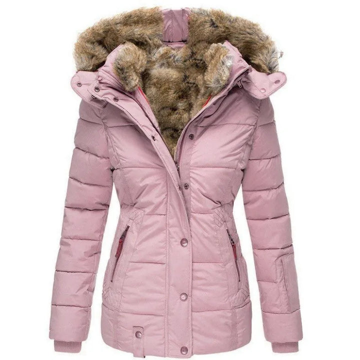 Women's Winter Jacket with Collar and Faux Fur Trim-Vyana Collective
