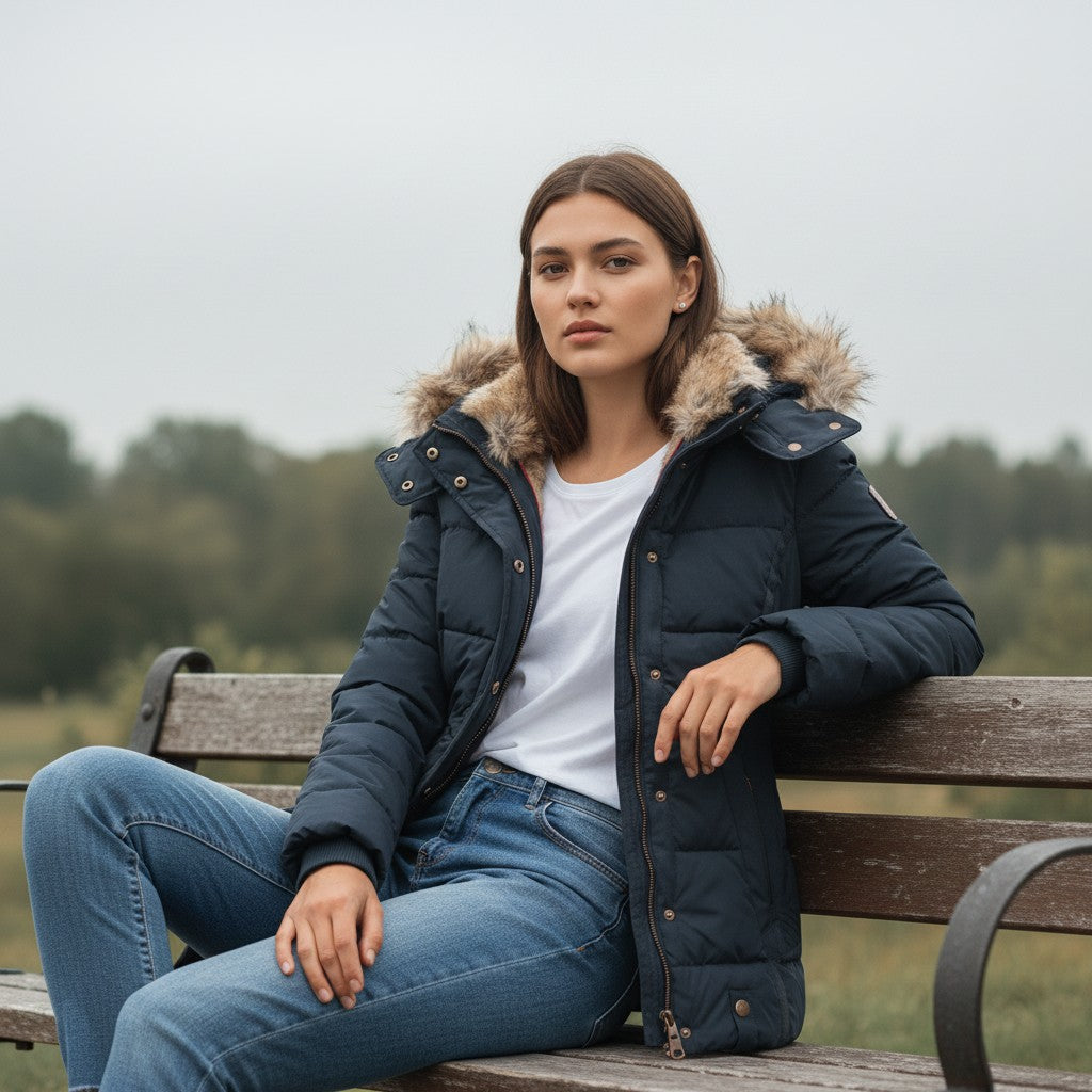 Women's Winter Jacket with Collar and Faux Fur Trim-Vyana Collective