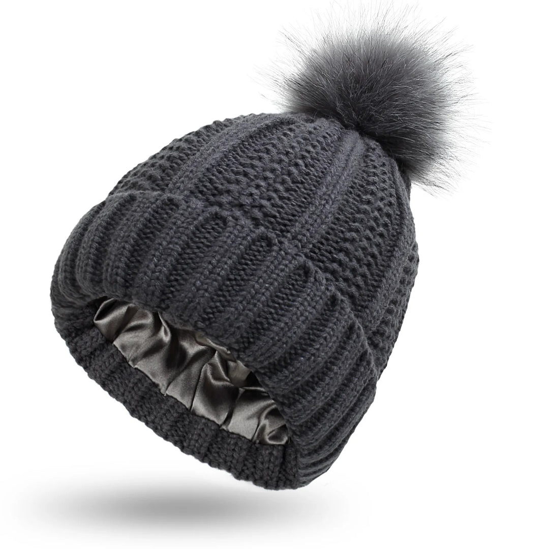 Women’s Winter Knitted Beanie with Faux Fur Pom Pom-Vyana Collective