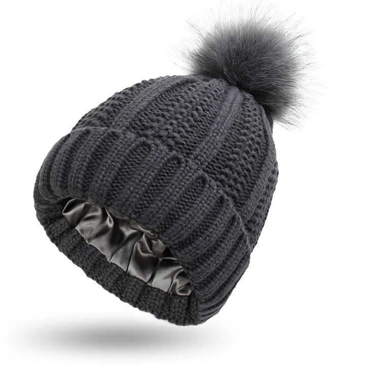 Women’s Winter Knitted Beanie with Faux Fur Pom Pom-Vyana Collective