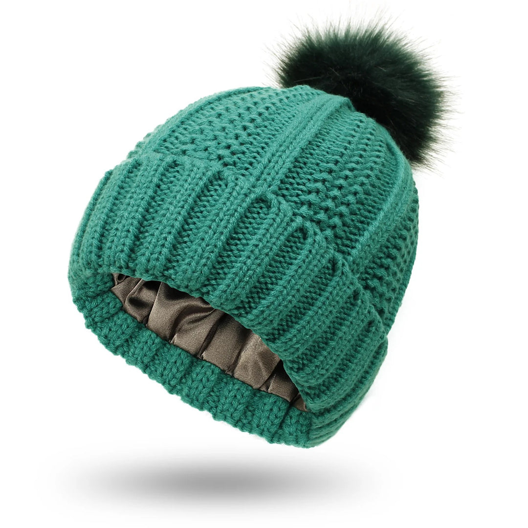 Women’s Winter Knitted Beanie with Faux Fur Pom Pom-Vyana Collective