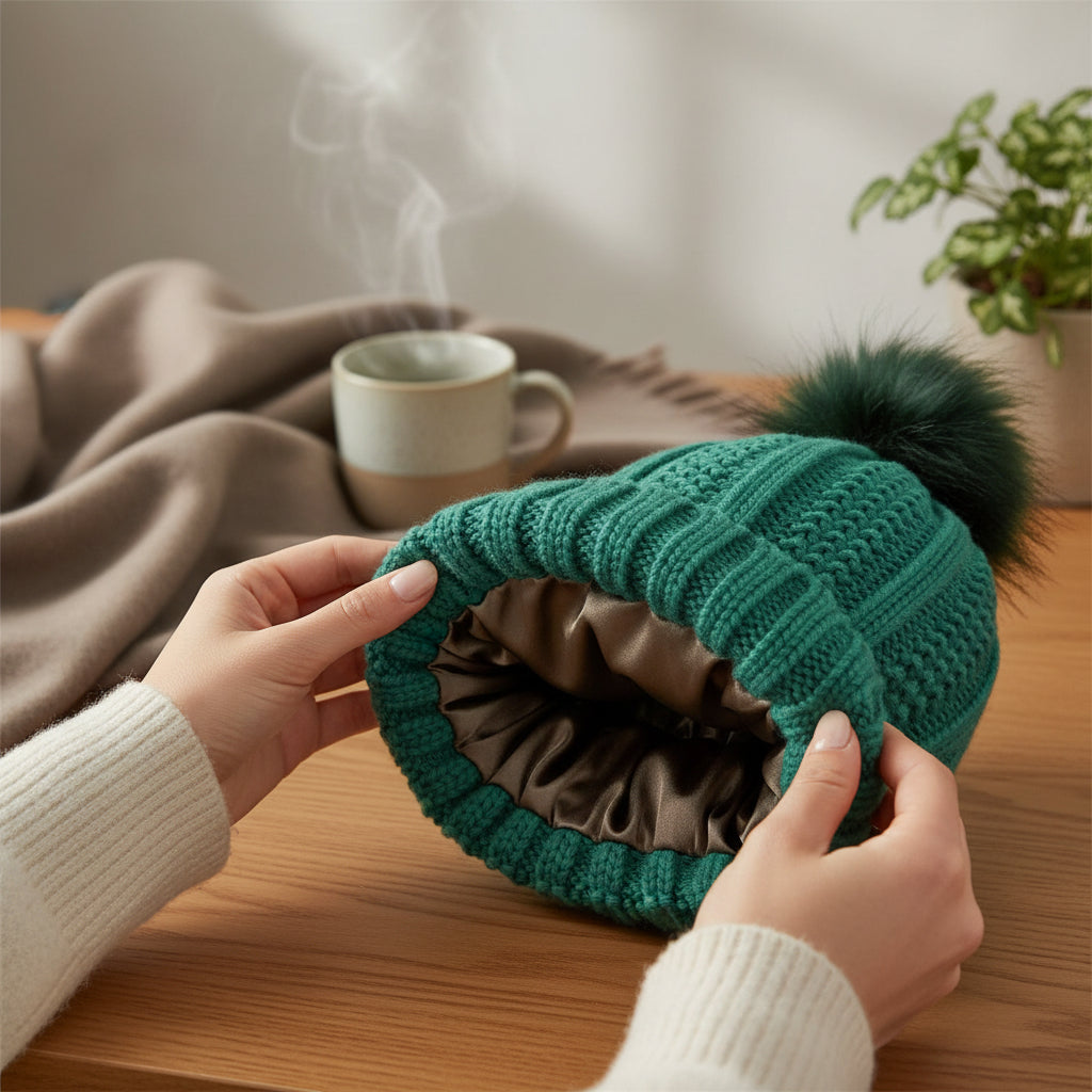Women’s Winter Knitted Beanie with Faux Fur Pom Pom-Vyana Collective