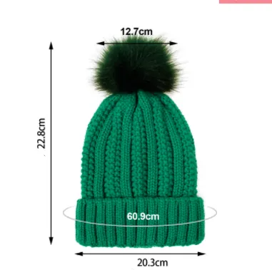 Women’s Winter Knitted Beanie with Faux Fur Pom Pom-Vyana Collective
