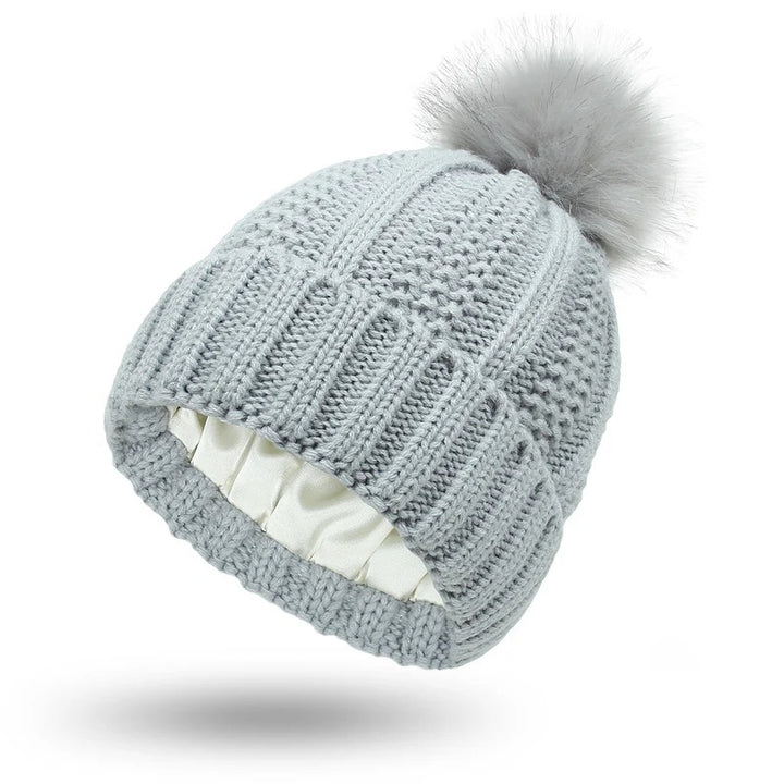 Women’s Winter Knitted Beanie with Faux Fur Pom Pom-Vyana Collective
