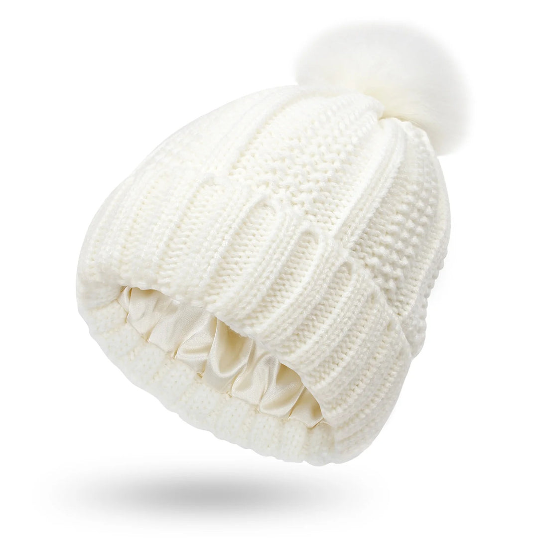 Women’s Winter Knitted Beanie with Faux Fur Pom Pom-Vyana Collective