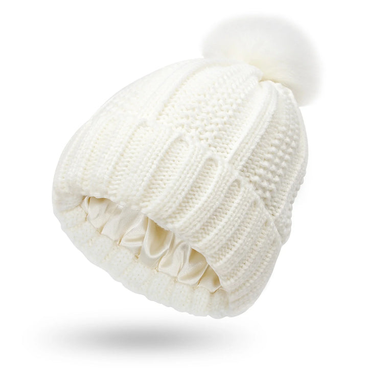 Women’s Winter Knitted Beanie with Faux Fur Pom Pom-Vyana Collective