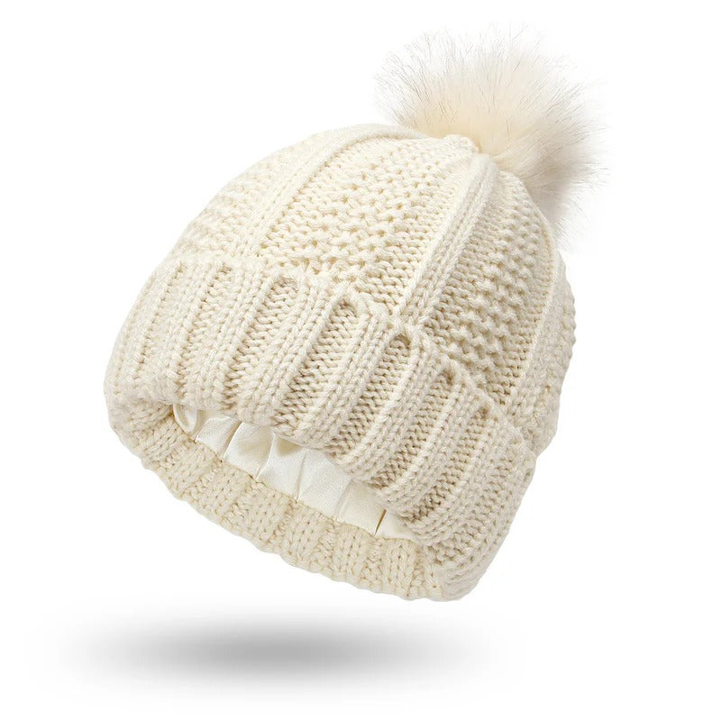 Women’s Winter Knitted Beanie with Faux Fur Pom Pom-Vyana Collective
