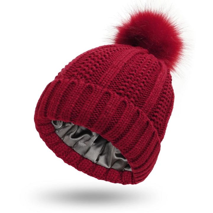 Women’s Winter Knitted Beanie with Faux Fur Pom Pom-Vyana Collective