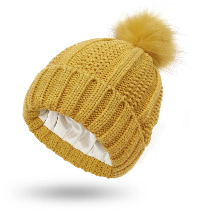 Women’s Winter Knitted Beanie with Faux Fur Pom Pom-Vyana Collective