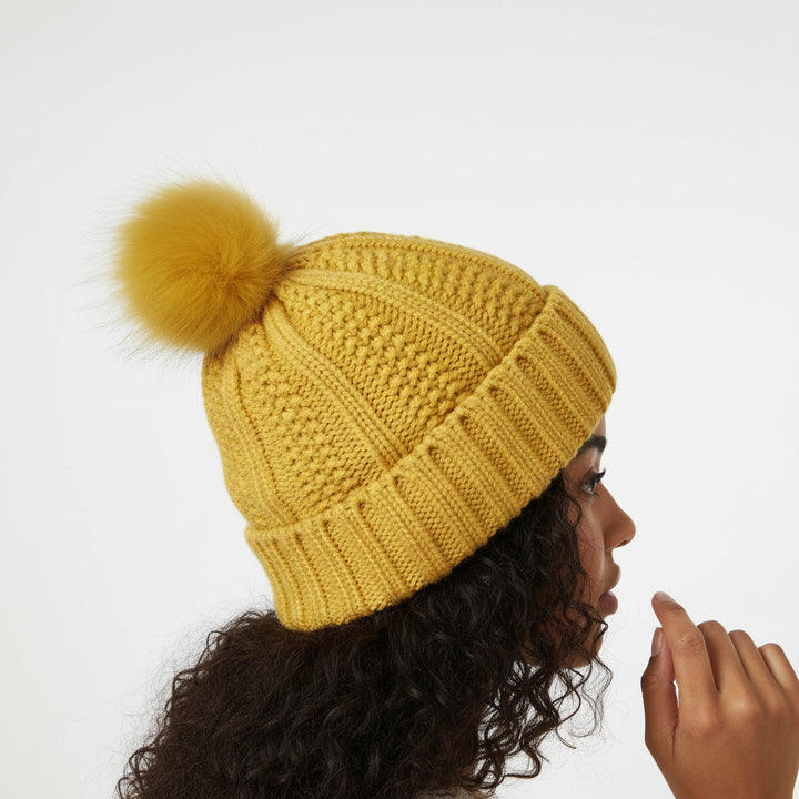 Women’s Winter Knitted Beanie with Faux Fur Pom Pom-Vyana Collective