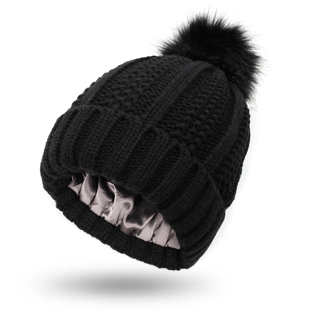 Women’s Winter Knitted Beanie with Faux Fur Pom Pom-Vyana Collective