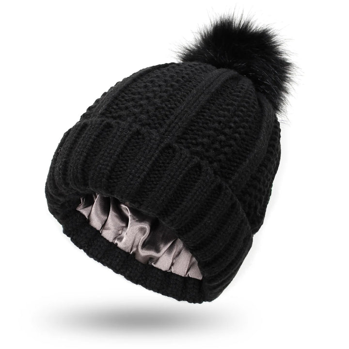 Women’s Winter Knitted Beanie with Faux Fur Pom Pom-Vyana Collective