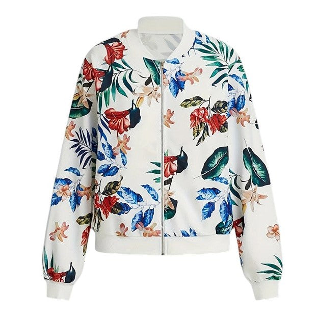 Women's Zip-Up Botanical Print Jacket-Vyana Collective