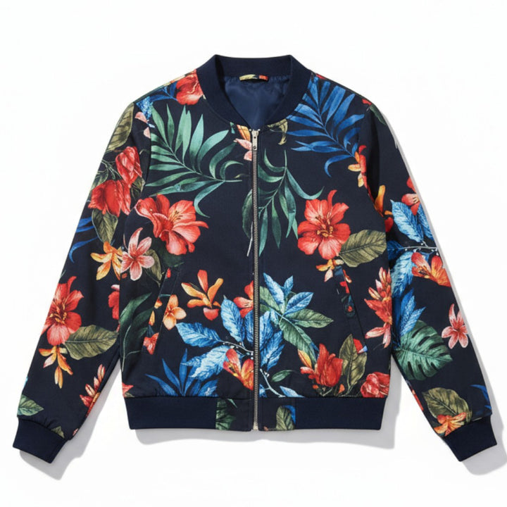 Women's Zip-Up Botanical Print Jacket-Vyana Collective