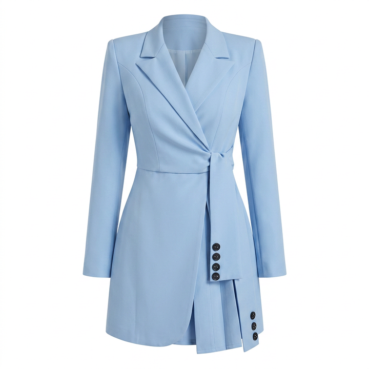Wrap Belt Long Sleeve Mini Blazer Dress for Meetings Ready Women-Vyana Collective