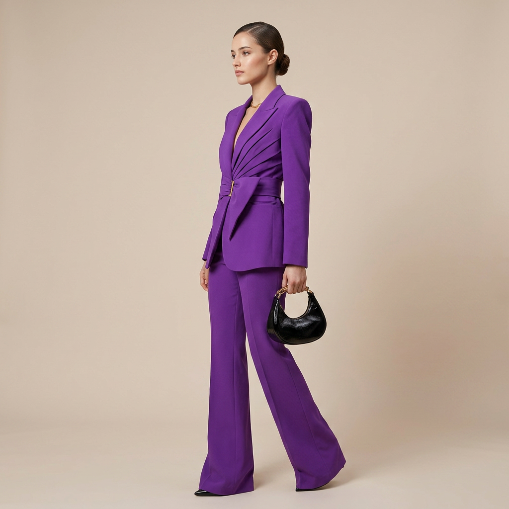 Wrap Waist Tailored Blazer and Flared Pants Suit Set for Meetings Ready and Modern Executive Style Women-Vyana Collective