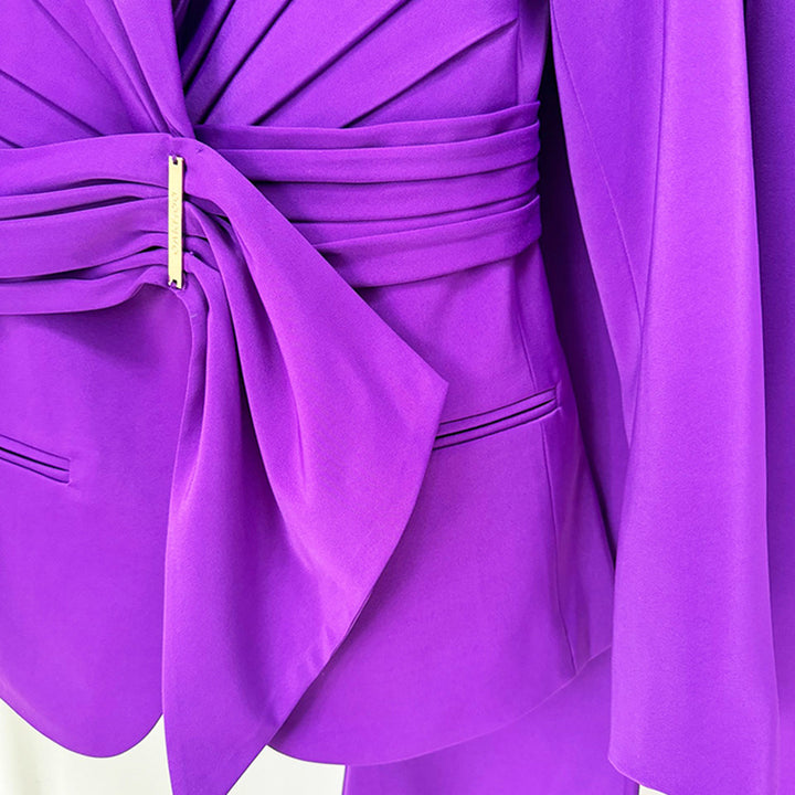 Wrap Waist Tailored Blazer and Flared Pants Suit Set for Meetings Ready and Modern Executive Style Women-Vyana Collective