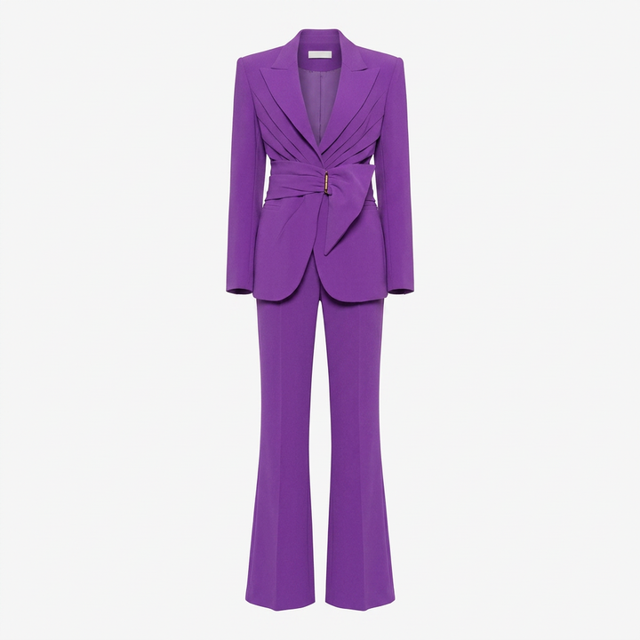 Wrap Waist Tailored Blazer and Flared Pants Suit Set for Meetings Ready and Modern Executive Style Women-Vyana Collective