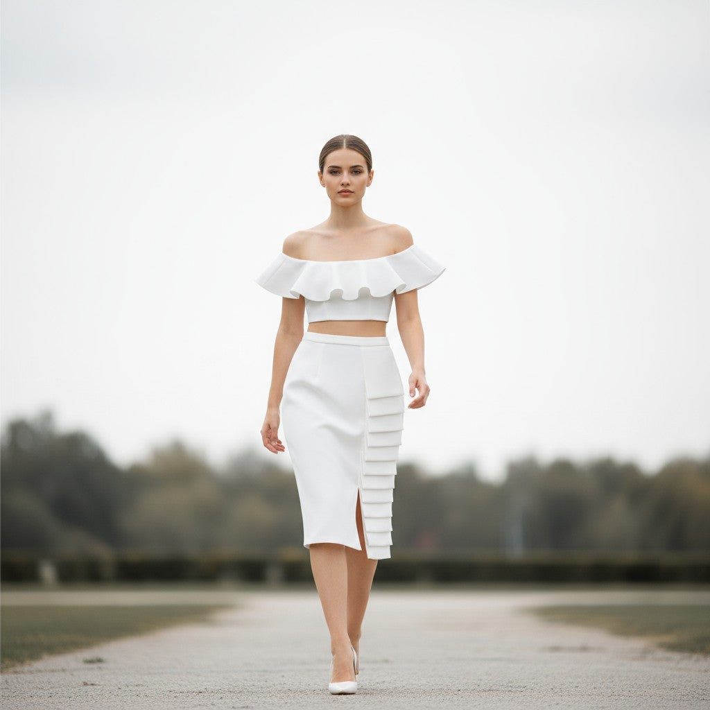 Asymmetric Midi Skirt Two-Piece Set-Vyana Collective