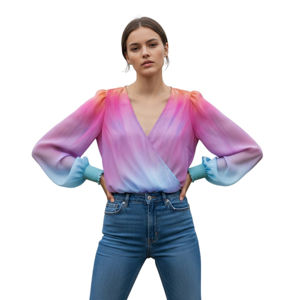 Women's 2025 Gradient V-Neck Blouse-Vyana Collective