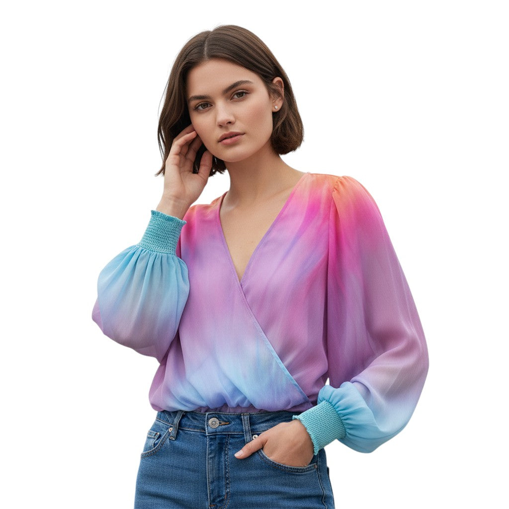 Women's 2025 Gradient V-Neck Blouse-Vyana Collective