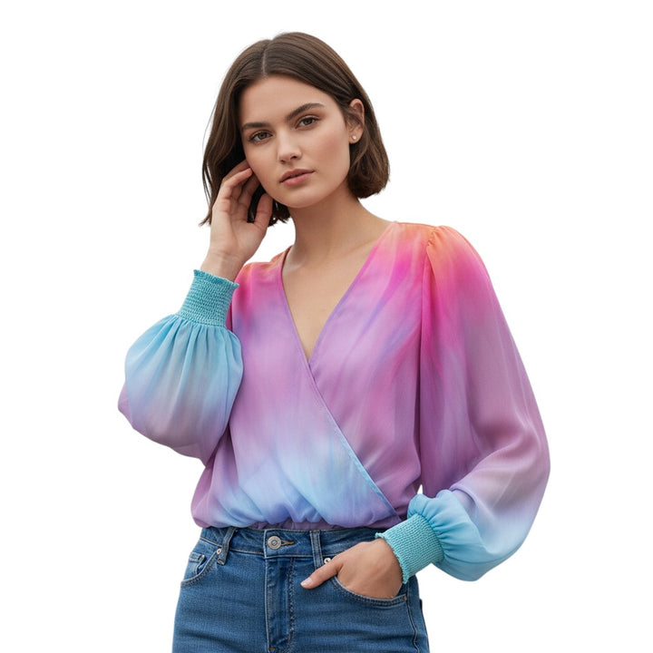 Women's 2025 Gradient V-Neck Blouse-Vyana Collective