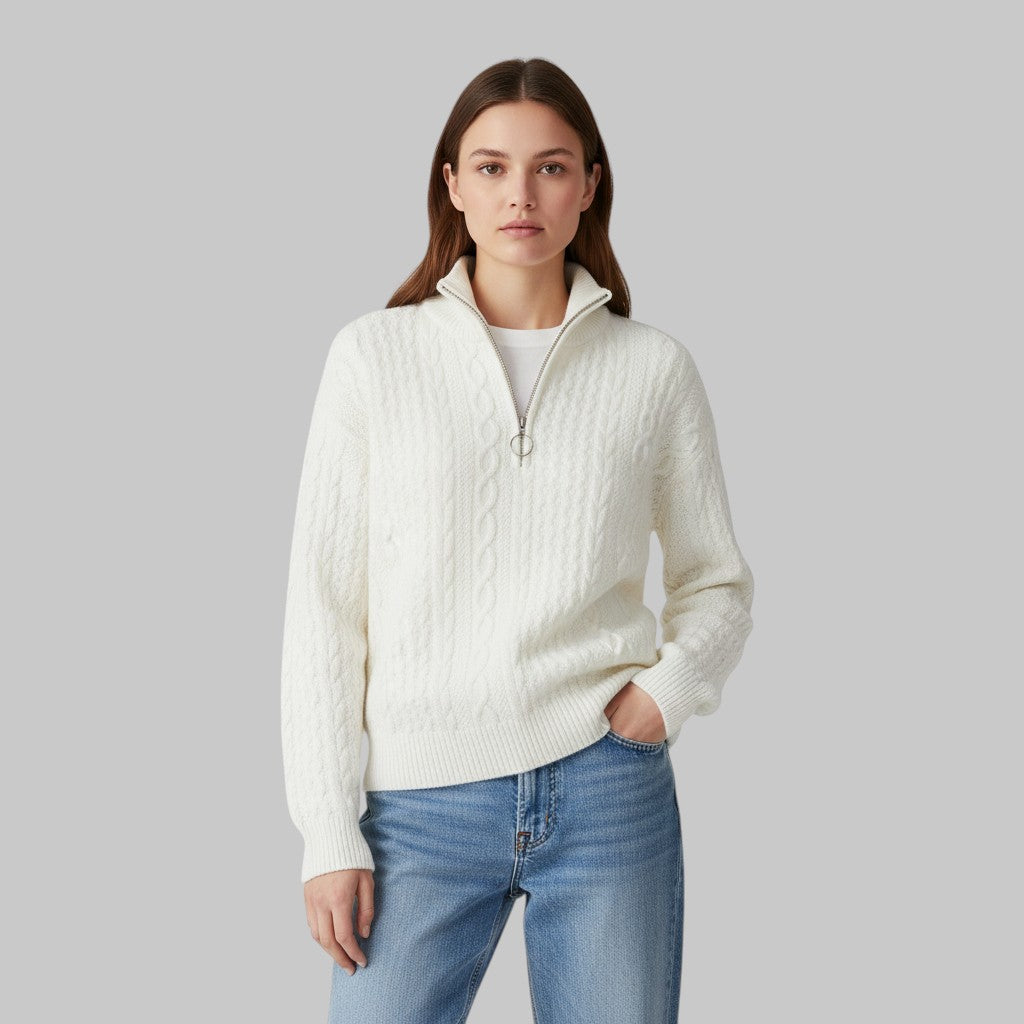 Women's Cable Knit Sweater with Zipper-Vyana Collective