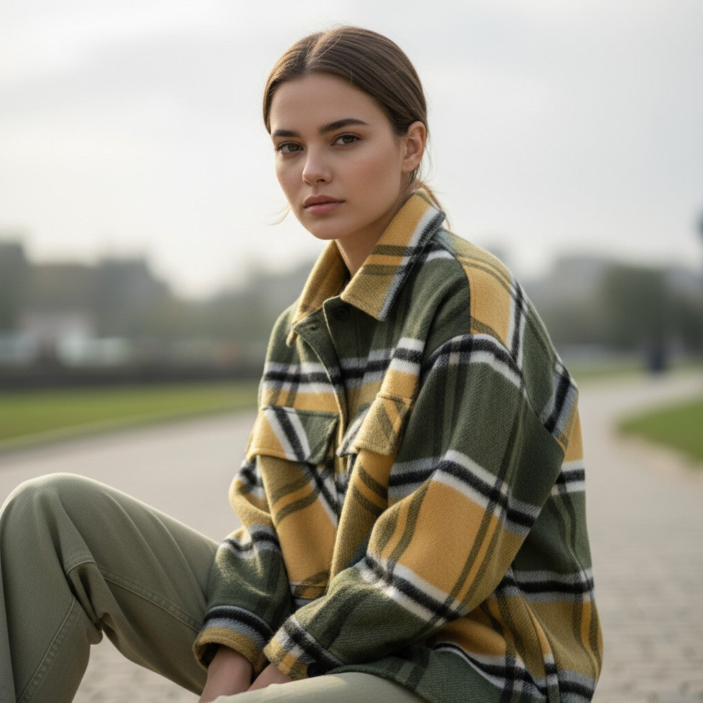 Women’s Checked Single-Breasted Coat-Vyana Collective