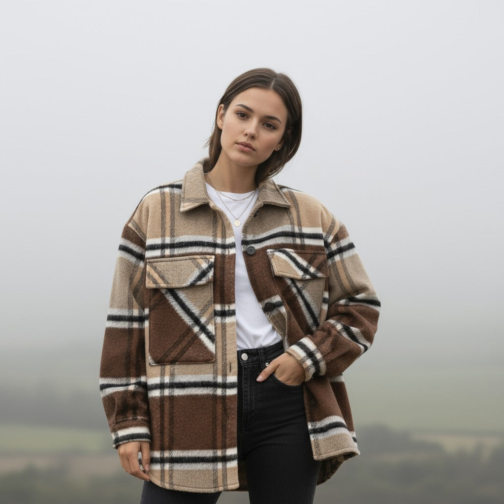 Women’s Checked Single-Breasted Coat-Vyana Collective