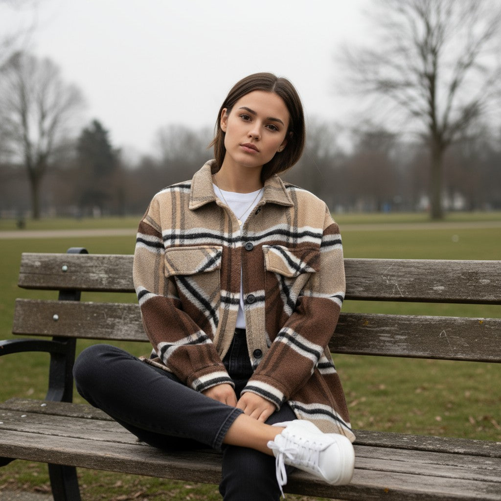Women’s Checked Single-Breasted Coat-Vyana Collective