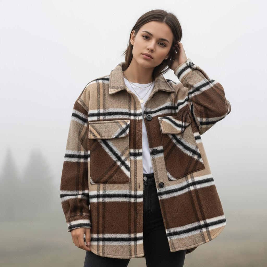 Women’s Checked Single-Breasted Coat-Vyana Collective