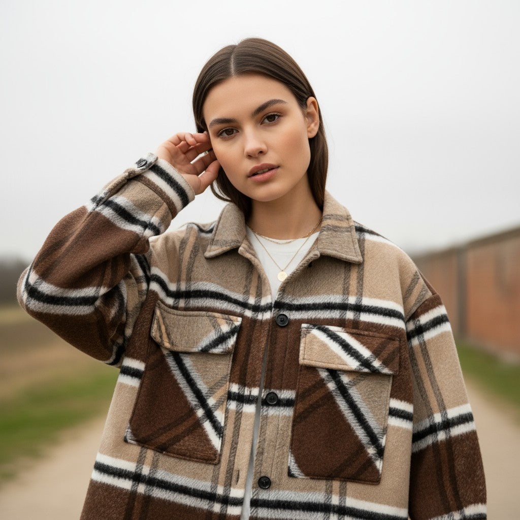 Women’s Checked Single-Breasted Coat-Vyana Collective
