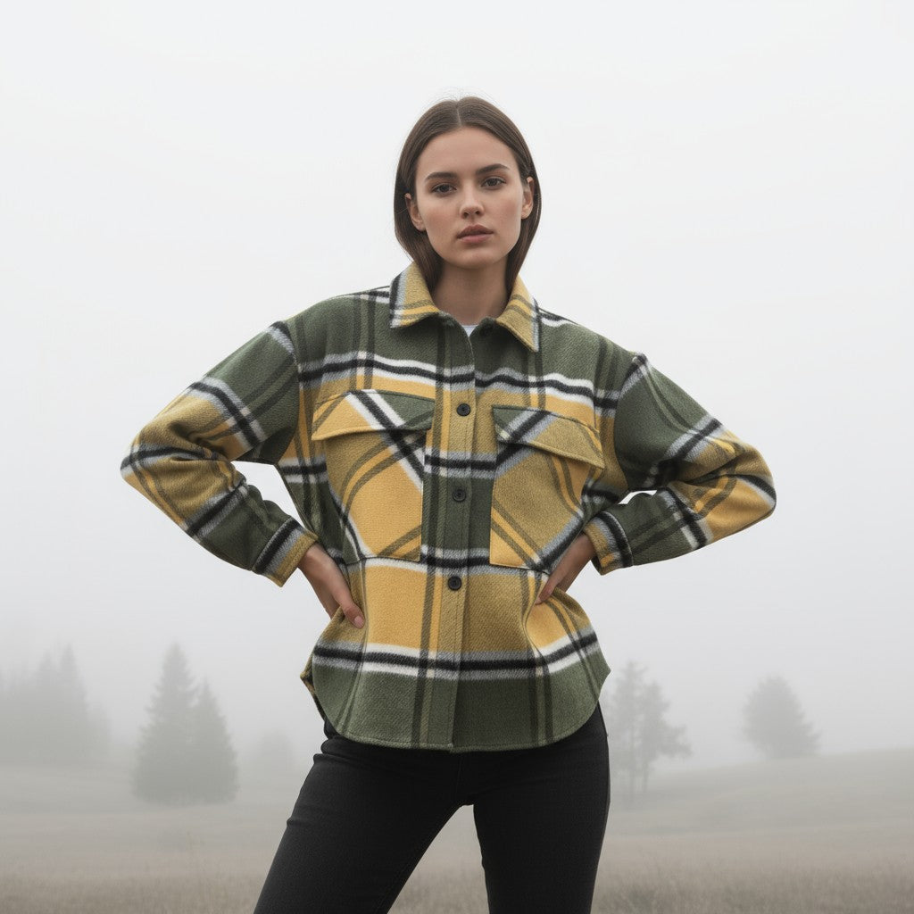 Women’s Checked Single-Breasted Coat-Vyana Collective