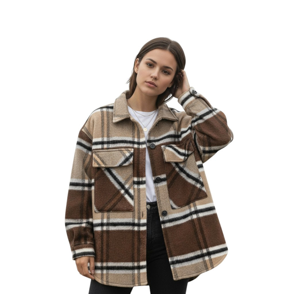 Women’s Checked Single-Breasted Coat-Vyana Collective