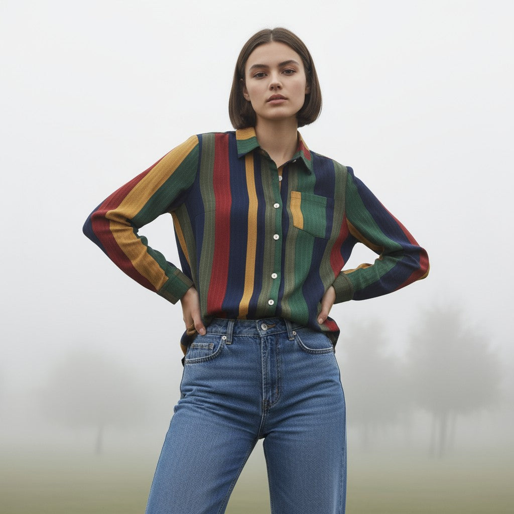 Women's Contrast Color Button-Down Blouse-Vyana Collective