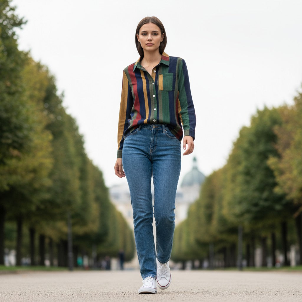 Women's Contrast Color Button-Down Blouse-Vyana Collective