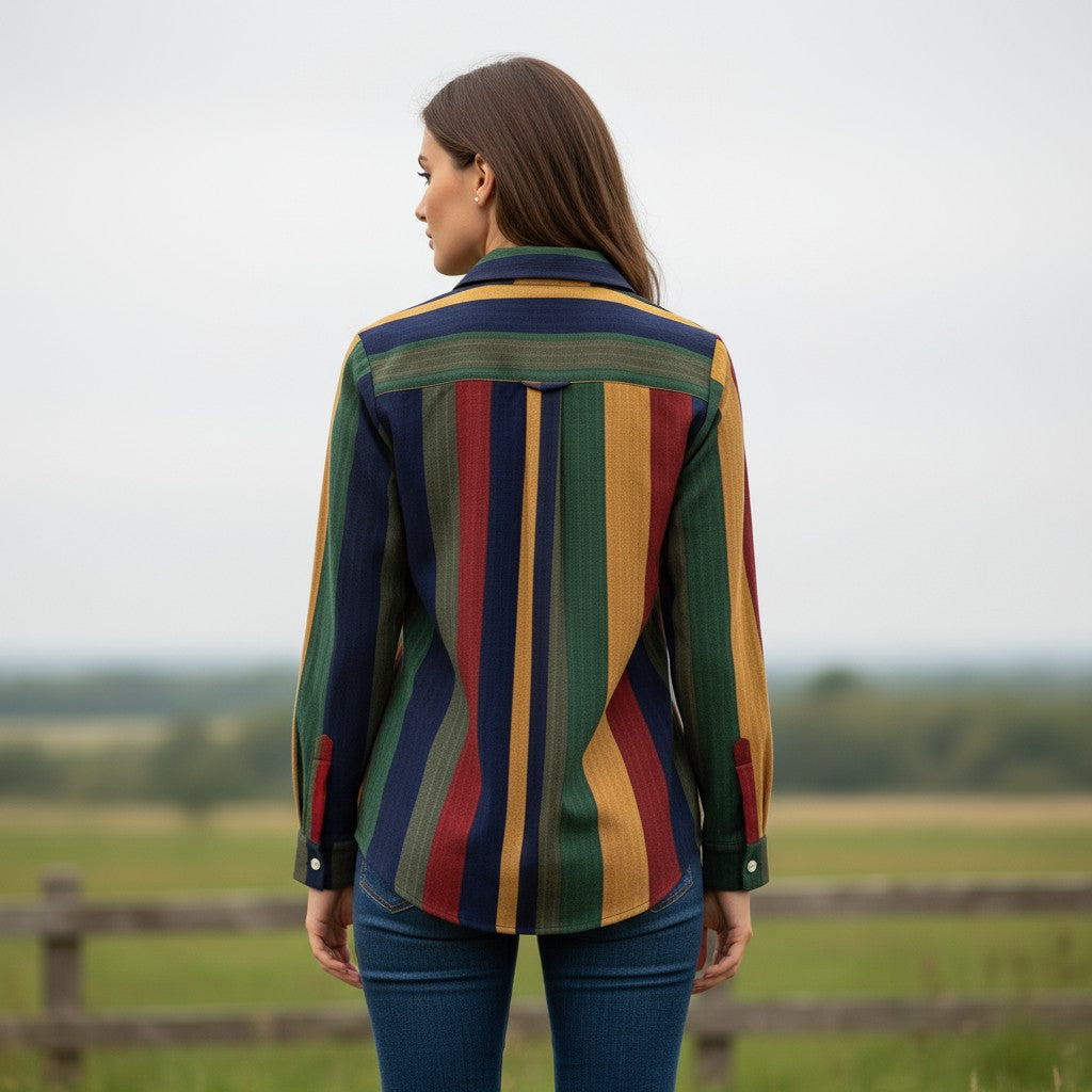 Women's Contrast Color Button-Down Blouse-Vyana Collective