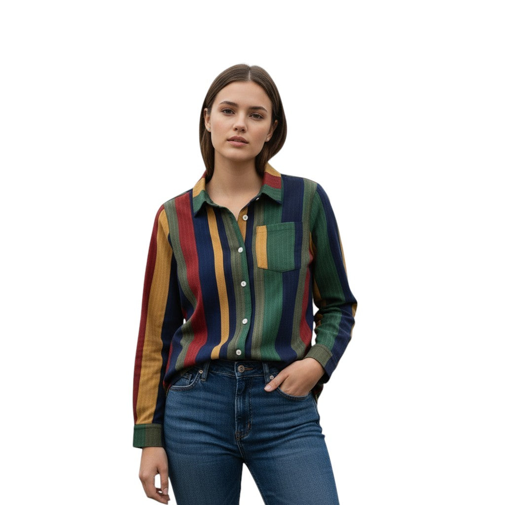 Women's Contrast Color Button-Down Blouse-Vyana Collective
