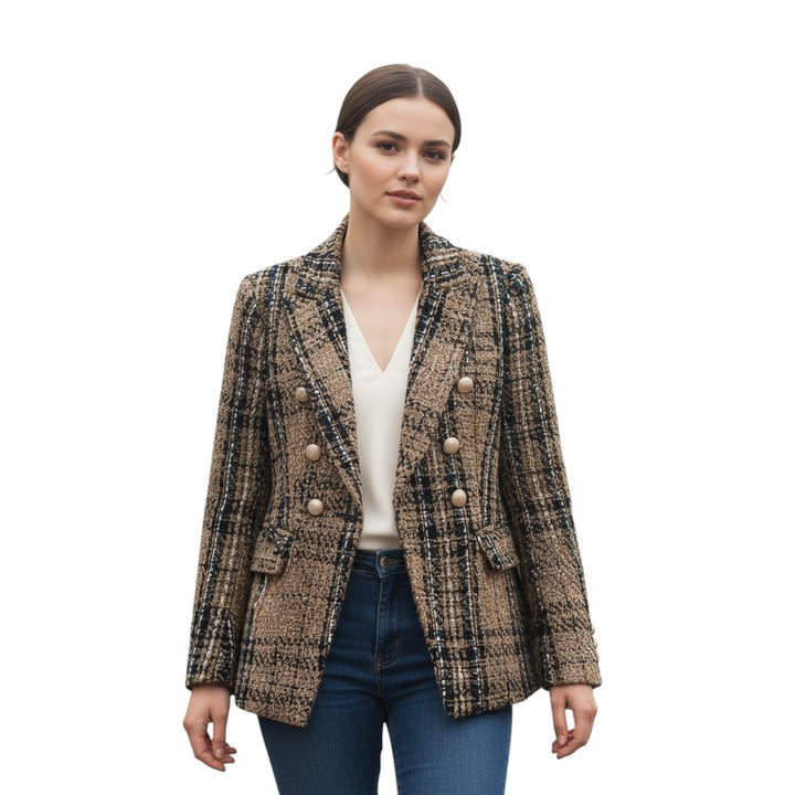 Women's Elegant Checkered Long Sleeve Blazer-Vyana Collective
