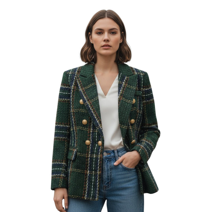 Women's Elegant Checkered Long Sleeve Blazer-Vyana Collective