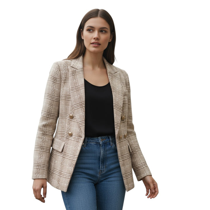 Women's Elegant Checkered Long Sleeve Blazer-Vyana Collective