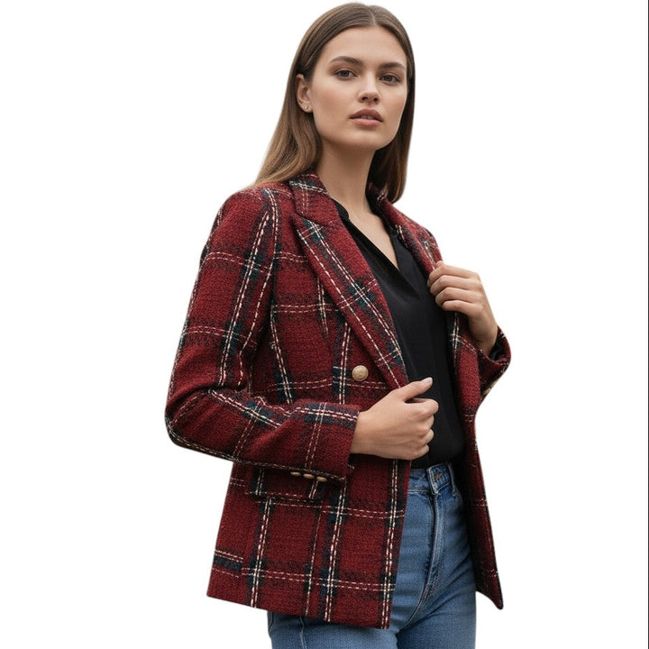 Women's Elegant Checkered Long Sleeve Blazer-Vyana Collective