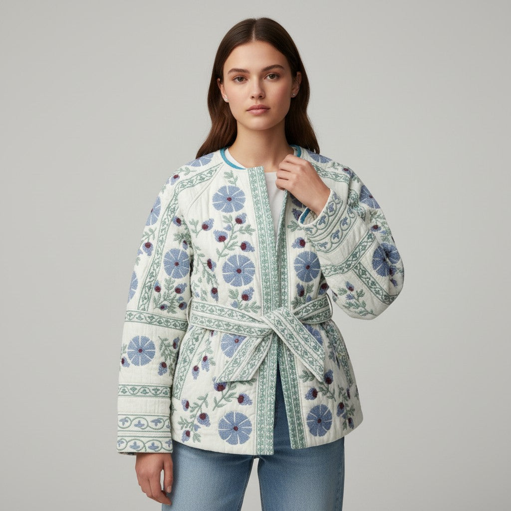 Women’s Floral Embroidered Jacket-Vyana Collective