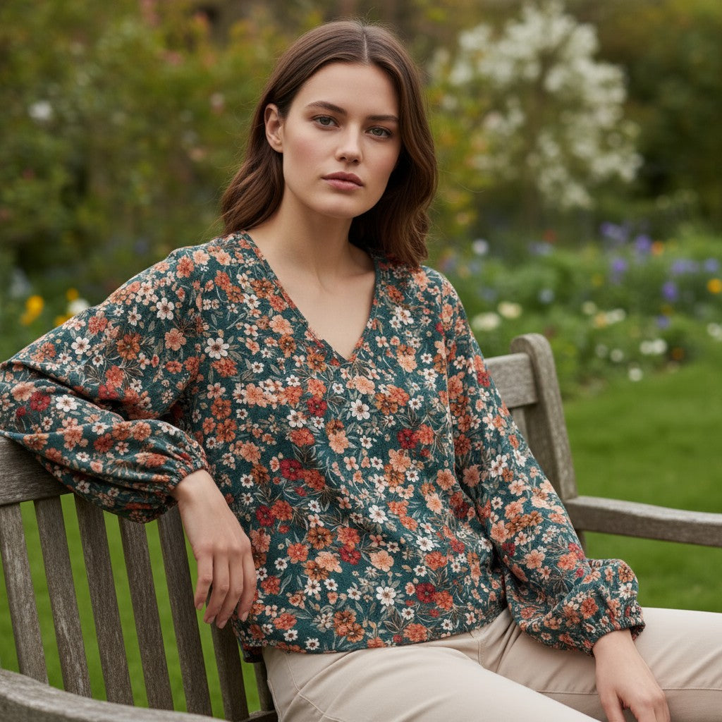 Women's Floral Print Long Sleeve Pullover-Vyana Collective