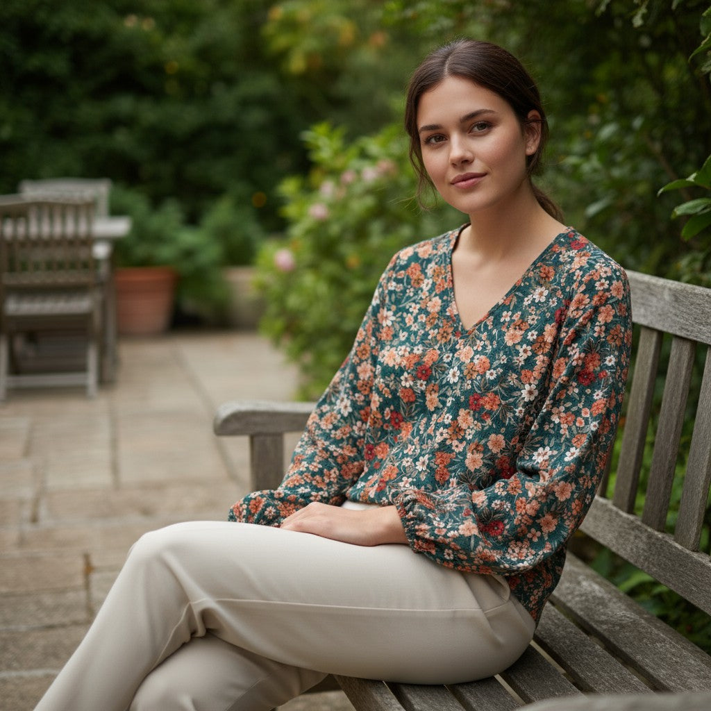 Women's Floral Print Long Sleeve Pullover-Vyana Collective