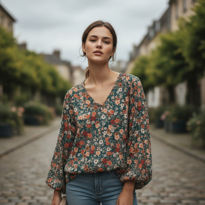 Women's Floral Print Long Sleeve Pullover-Vyana Collective