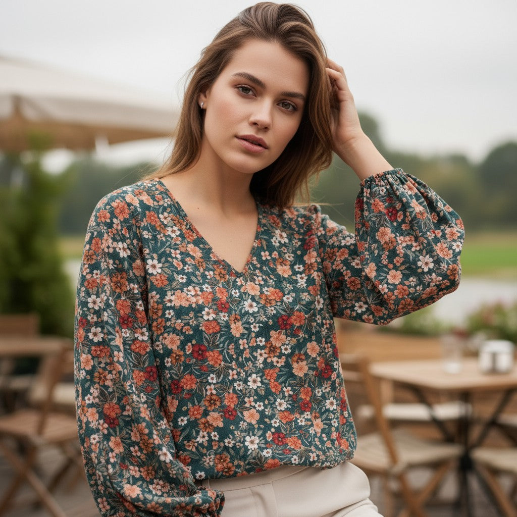 Women's Floral Print Long Sleeve Pullover-Vyana Collective