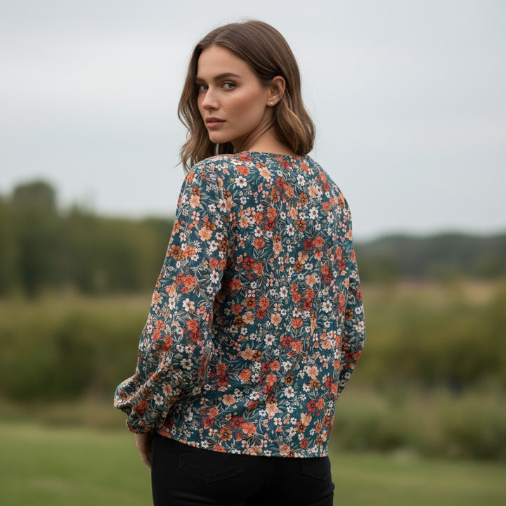 Women's Floral Print Long Sleeve Pullover-Vyana Collective